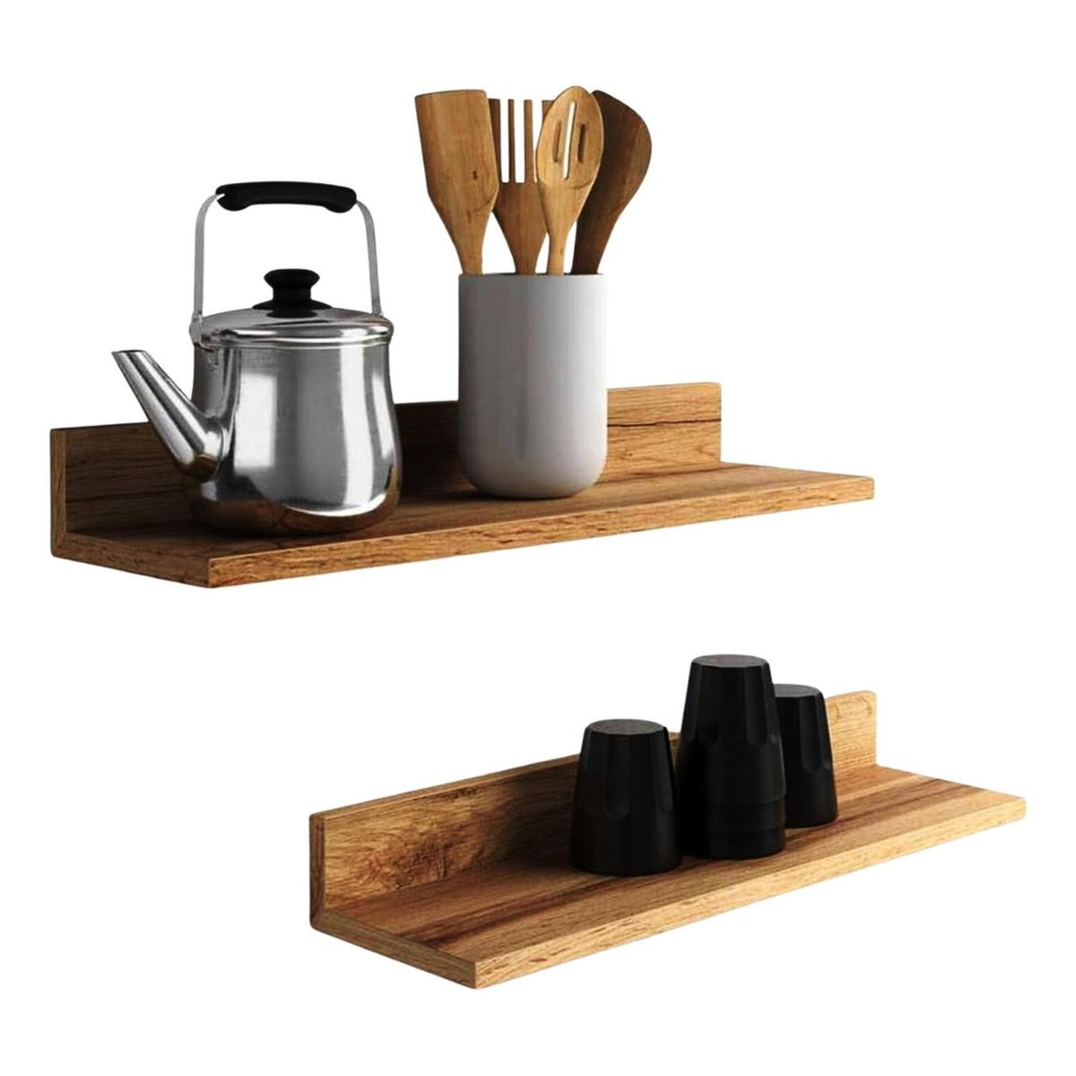 IMPORTCLICK - Set 4 Repisas Flotantes Rectas Soporte Café Claro 2