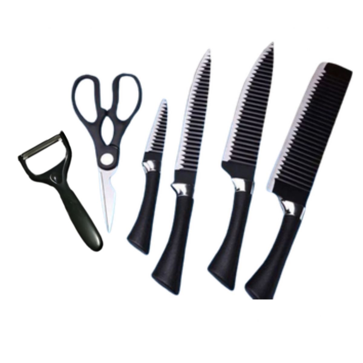 GENERICO - Set de Cuchillos de Cocina Prof. - 6 Piezas + Pelador y Tijeras Negro