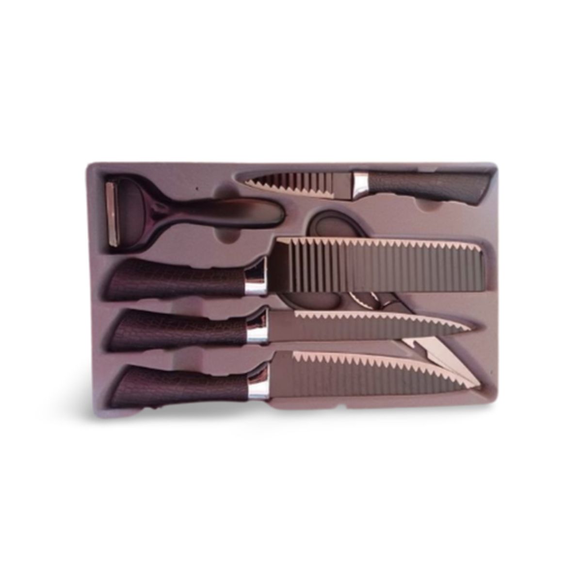 GENERICO - Set de Cuchillos de Cocina Prof. - 6 Piezas + Pelador y Tijeras Negro