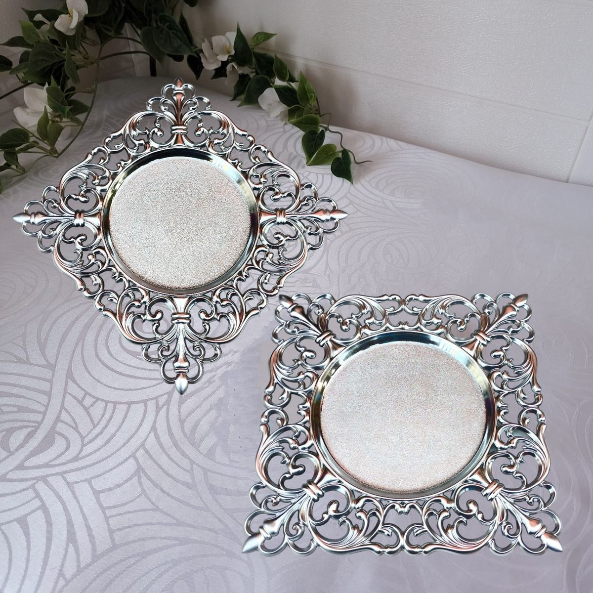 GENERICO - Pack 2 Bandejas & Plato Base Cuadrado - Plateado