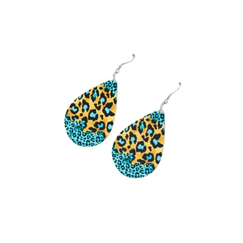 GENERICO - Pendientes unico de madera con estampado de leopardo