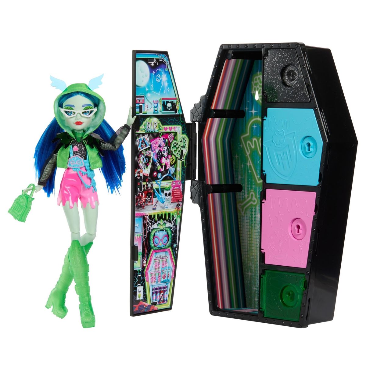MONSTER HIGH - Monster High GHOULIA YELPS NEON  Casillero Con 19 Sorpresas
