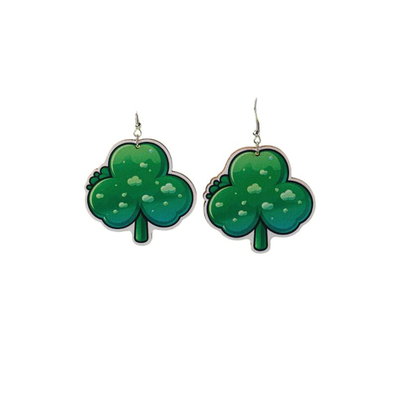 GENERICO - Pendientes de madera diseño de trebol de tres hojas