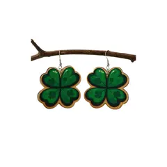 GENERICO - Pendientes de madera diseño de trebol de cuatro hojas
