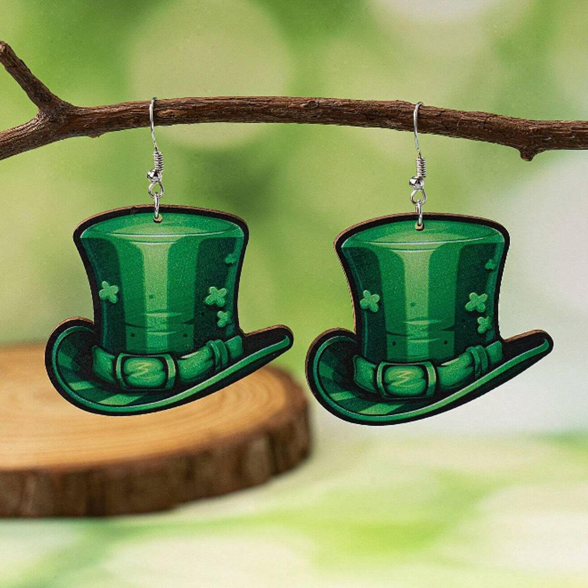 GENERICO - Pendientes de madera diseño de sombrero