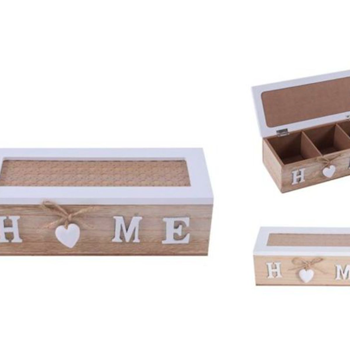 GENERICO - Caja De Té Mediana De Madera 3 Espacios Con Corazon Home