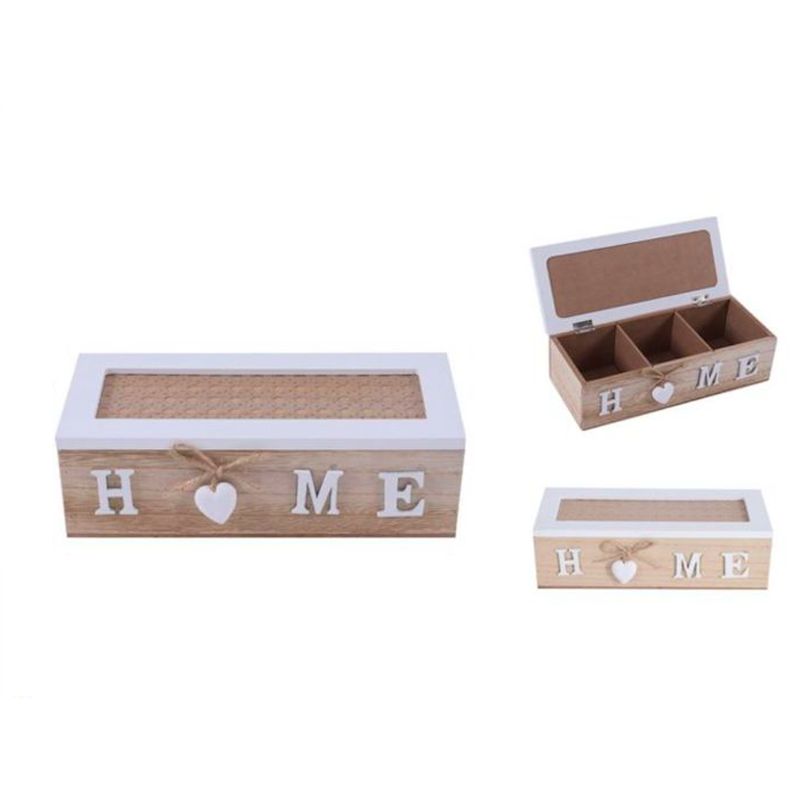 GENERICO - Caja De Té Mediana De Madera 3 Espacios Con Corazon Home
