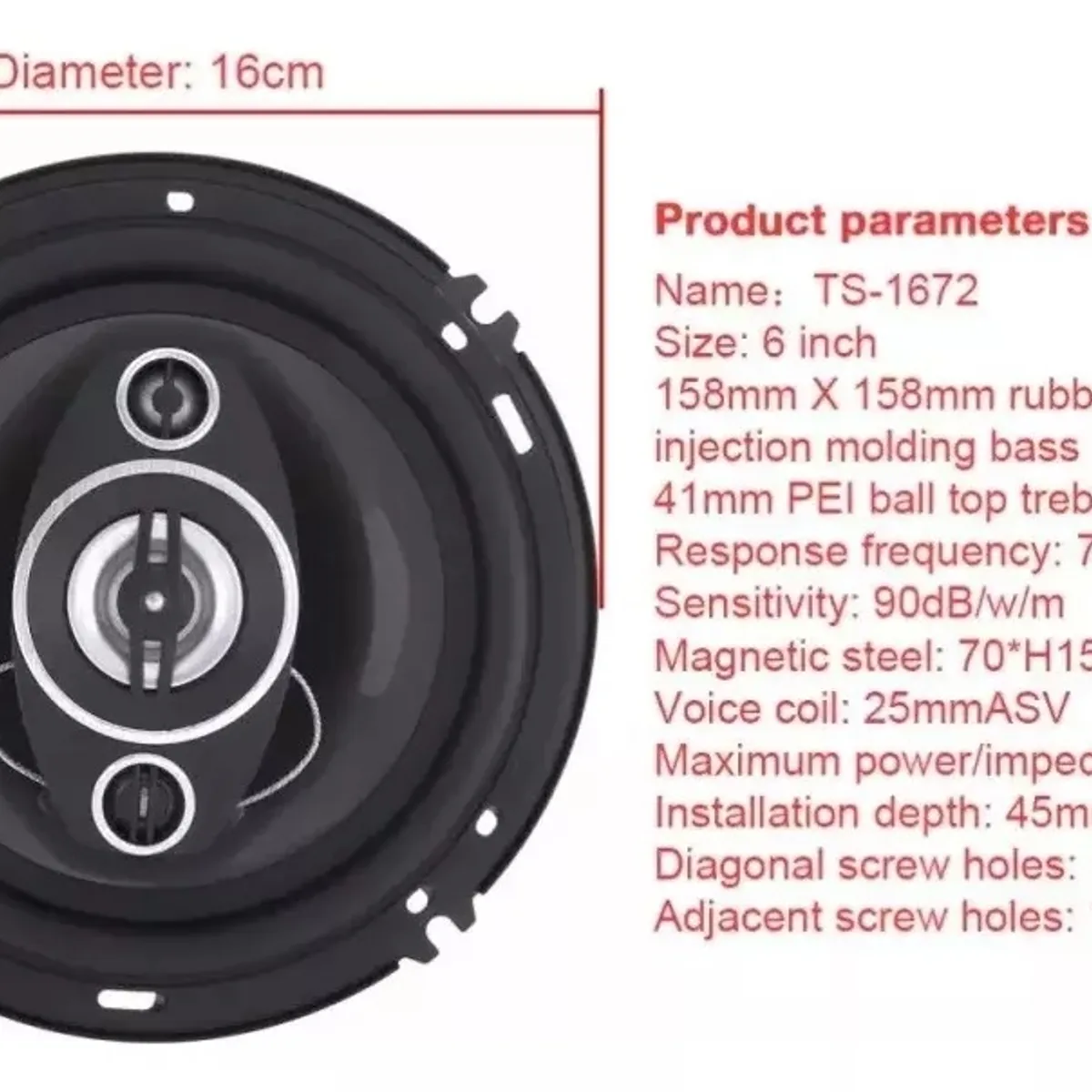 GENERICO - Parlantes de Auto Pcinener TS-1672 500w de Poder Color Negro