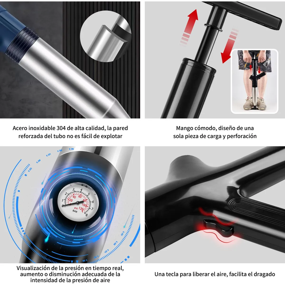 HALMAN - Desatascador de tuberías con manómetro Baño Cocina