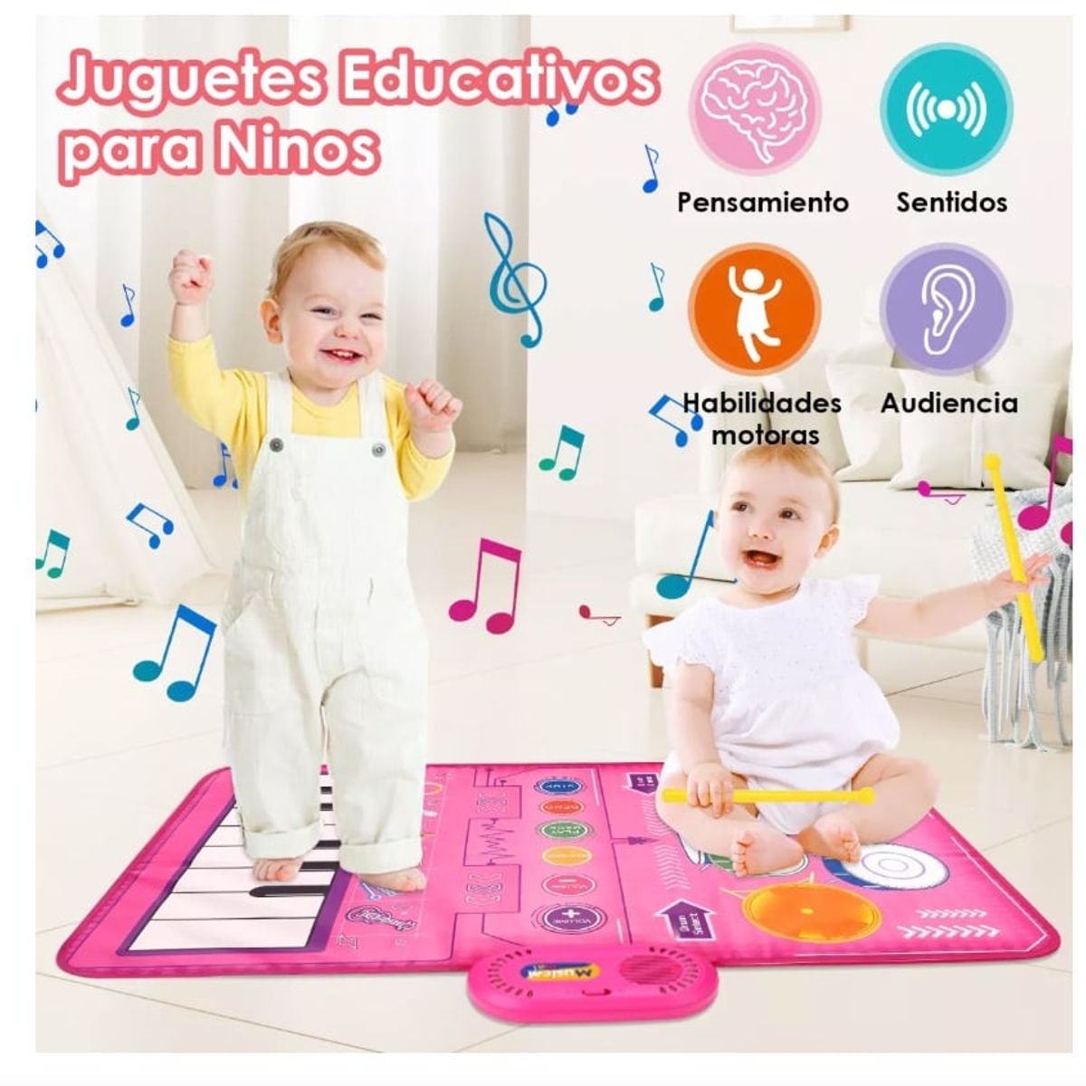 GENERICO - Alfombra Musical Piano Y Tambor Rosa Juguete Niñas