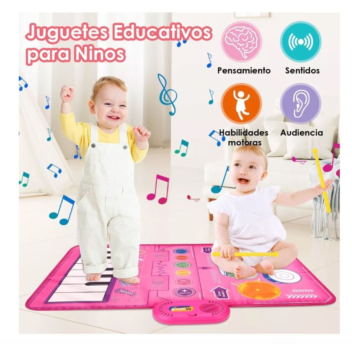GENERICO - Alfombra Musical Piano Y Tambor Rosa Juguete Niñas