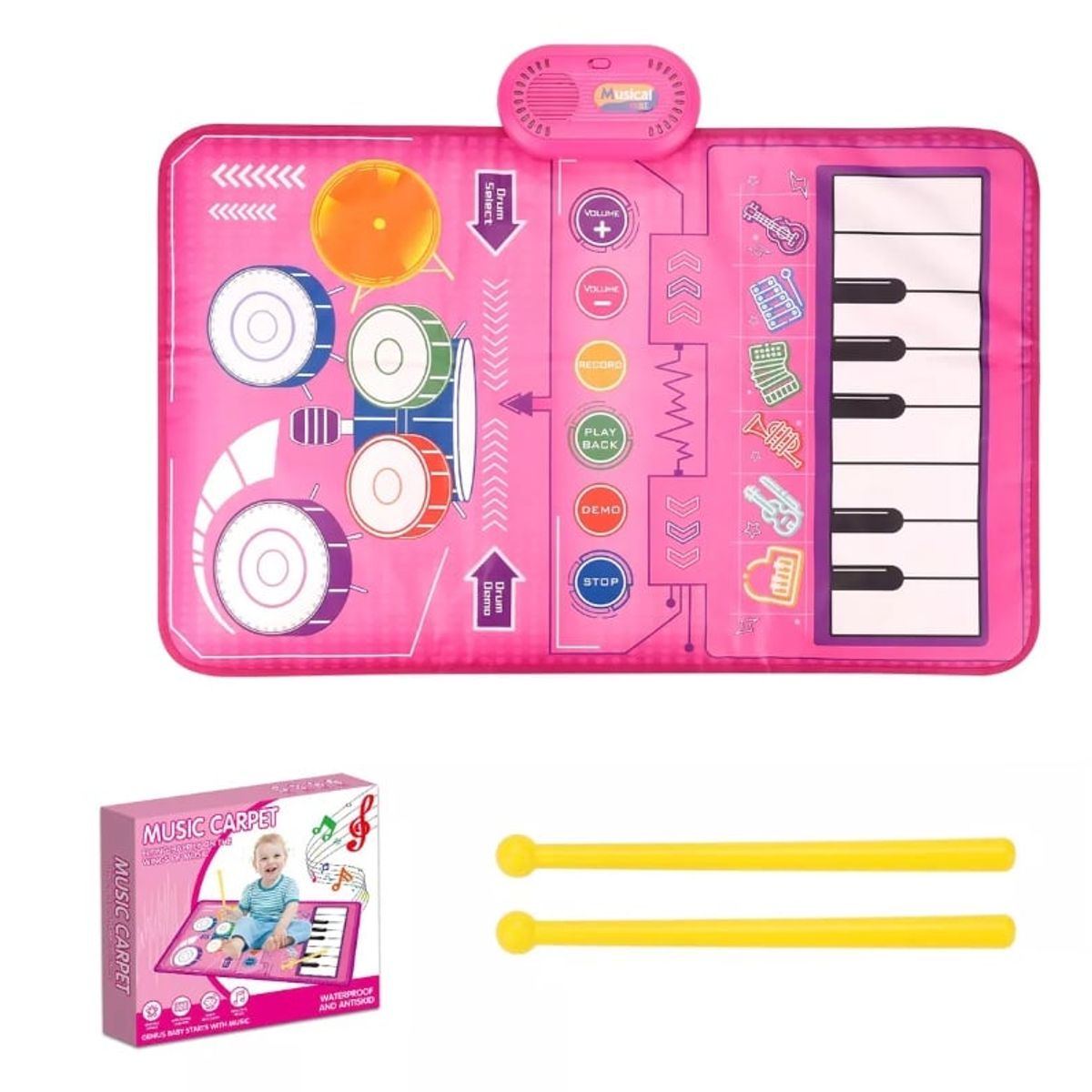 GENERICO - Alfombra Musical Piano Y Tambor Rosa Juguete Niñas