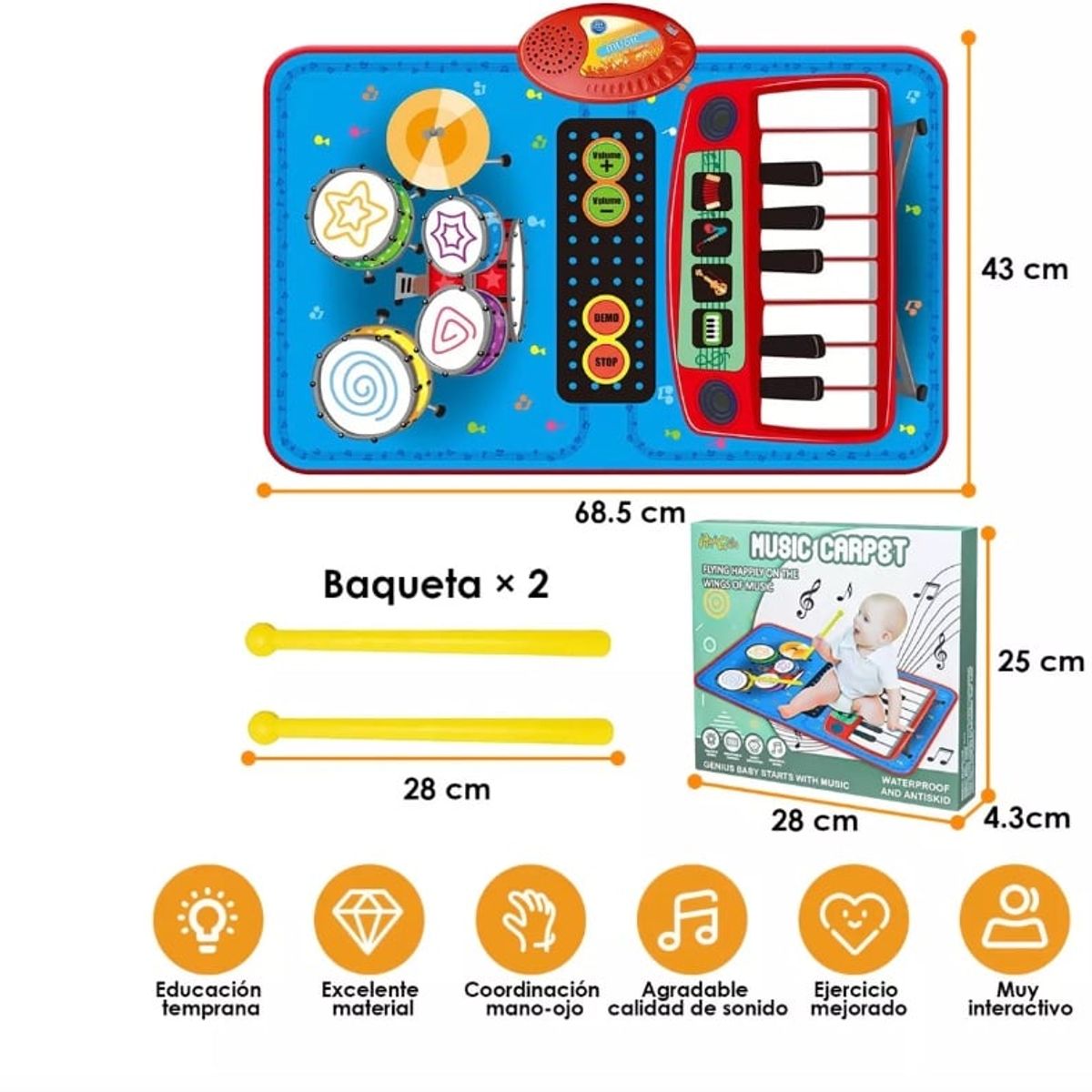GENERICO - Alfombra Musical Piano Y Tambor Juguete Para Niños