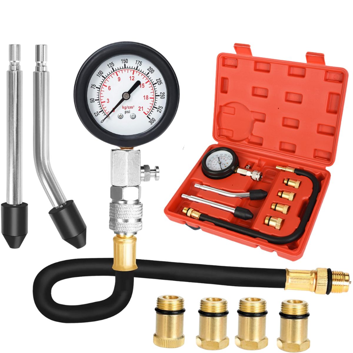 GENERICO - Compresimetro Automotriz Bencinero Gasolina Moto Set 8 Pieza