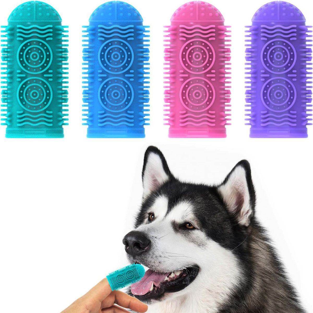 CRUSEC - Pack 4 Cepillos Dedal Limpiadientes Para Perros