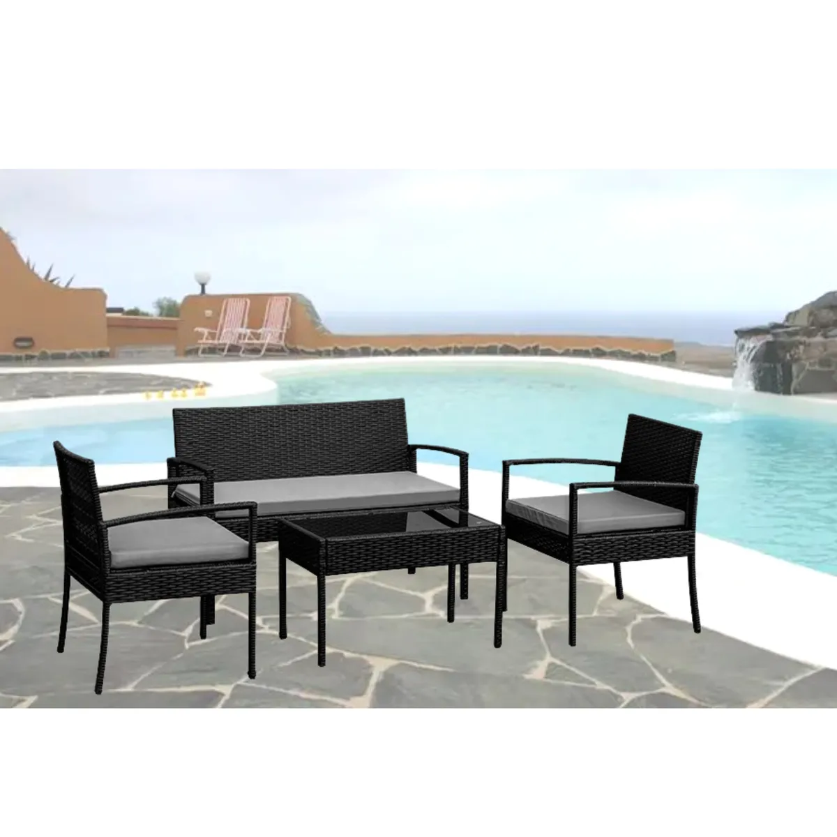 GENERICO - Juego De Living Terraza 4 Personas Con Cojines Impermeables