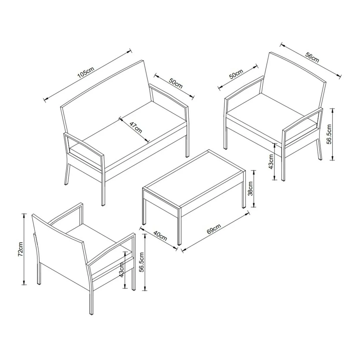GENERICO - Juego De Living Terraza 4 Personas Con Cojines Impermeables