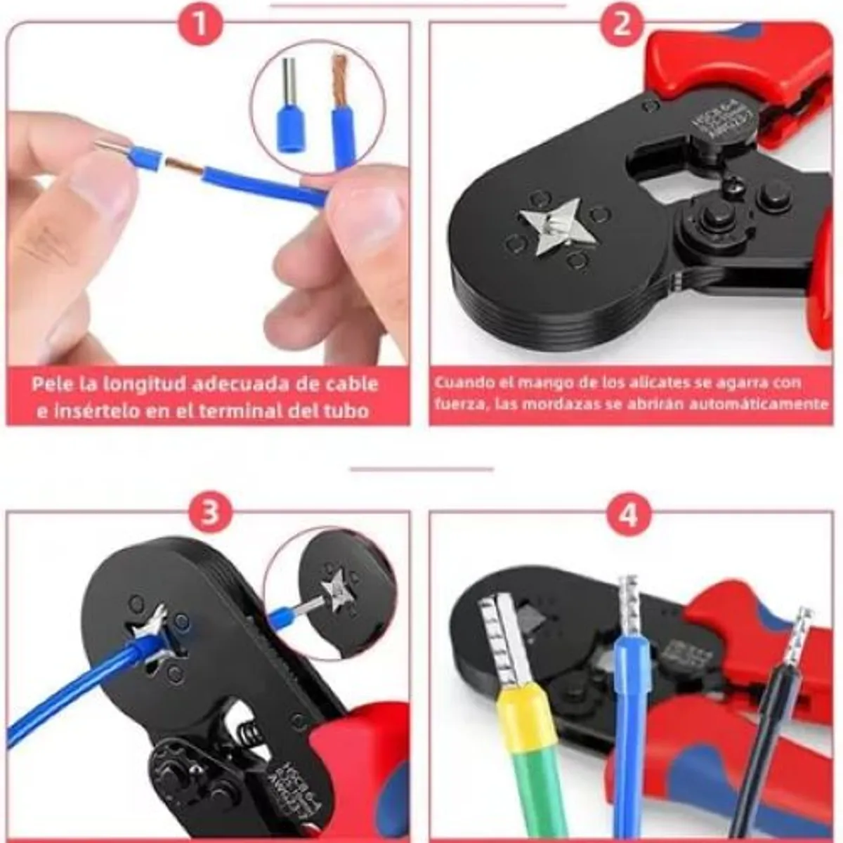 GENERICO - Crimpadora Alicate Prensa Ferrulera mas 1200 Terminales Cable