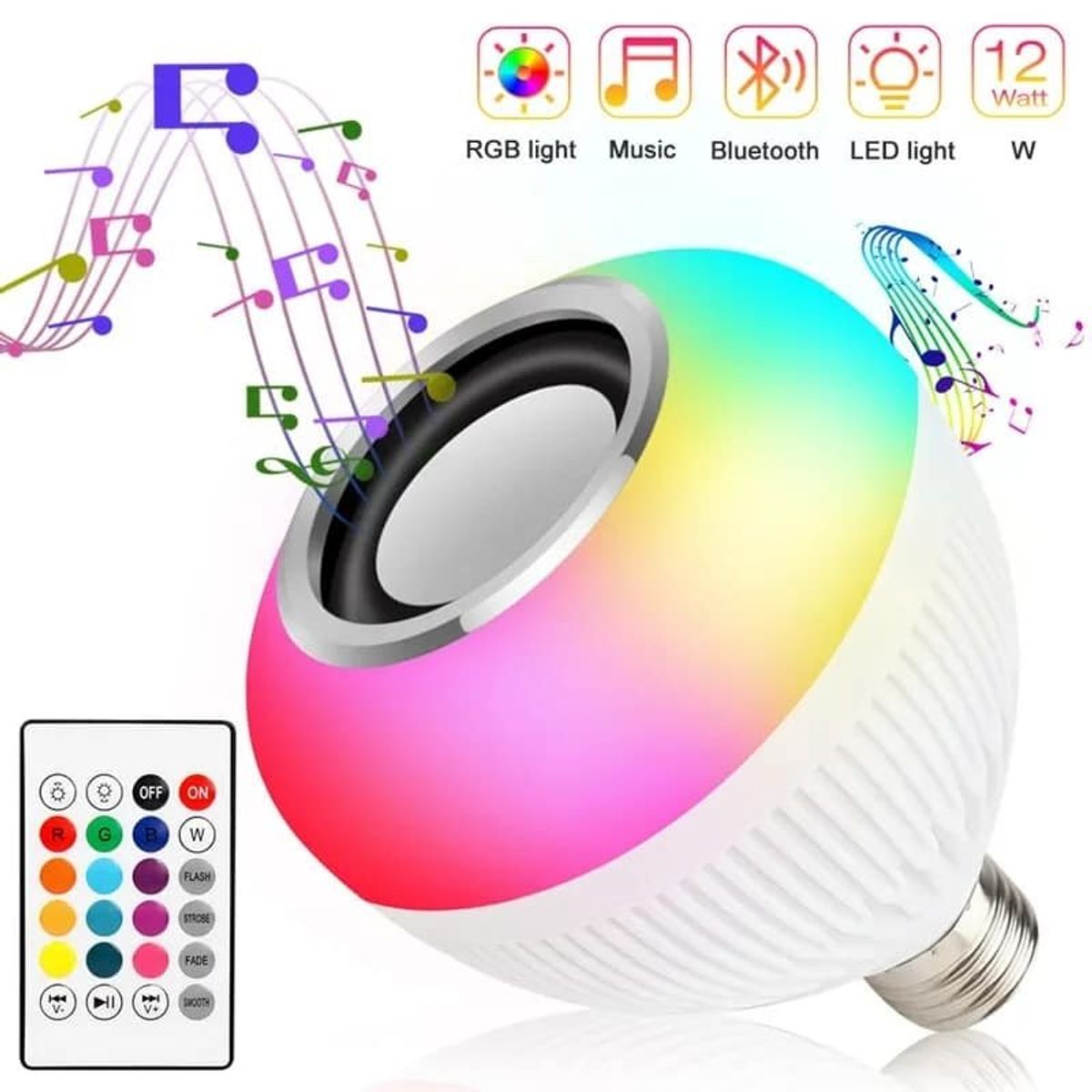 GENERICO - Bombilla LED inteligente E27 con Bluetooth de música con altavoz 12W