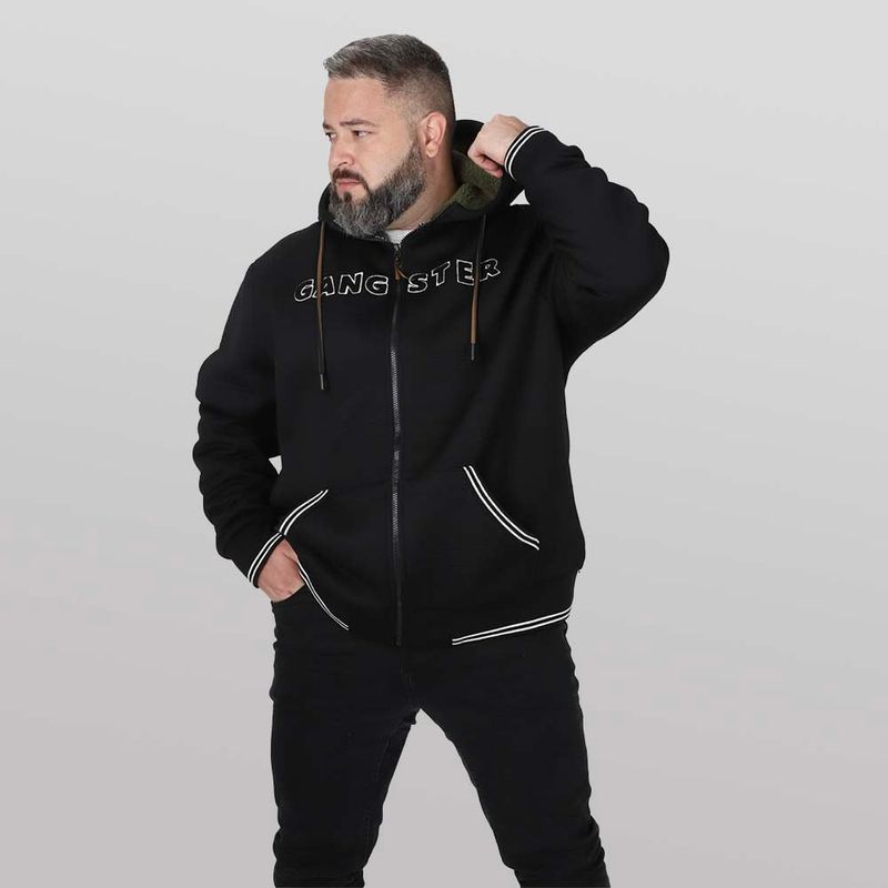 GANGSTER - Plus Poleron Fullziper Jacquard Sherpa Solaris Negro Gangster