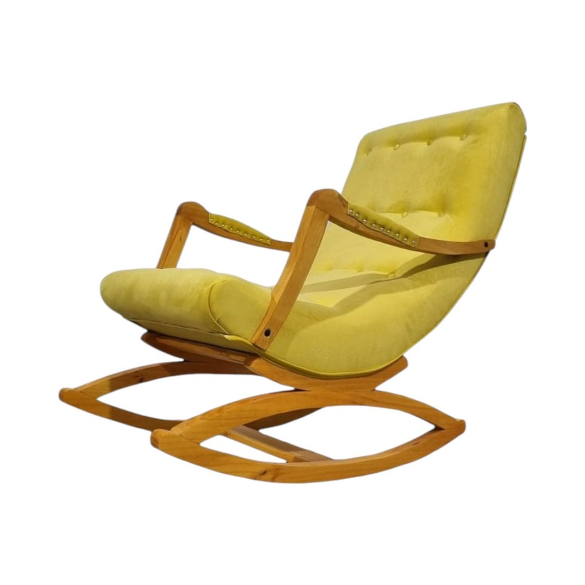 DISEÑOS VALESTRINI - SILLA MECEDORA CON APOYA BRAZO FELPA OCRE