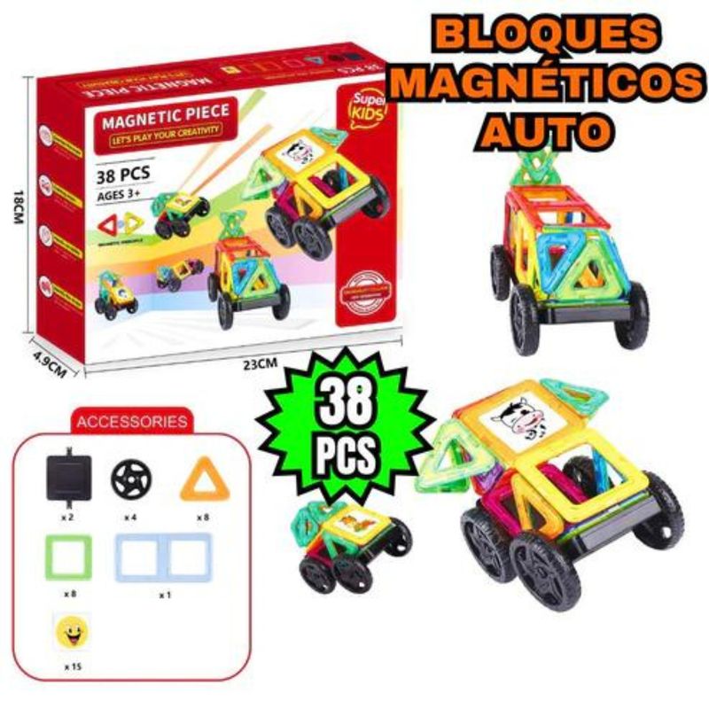 GENERICO - Bloques Magnéticos Para Construir 3d, Auto 38 Pcs