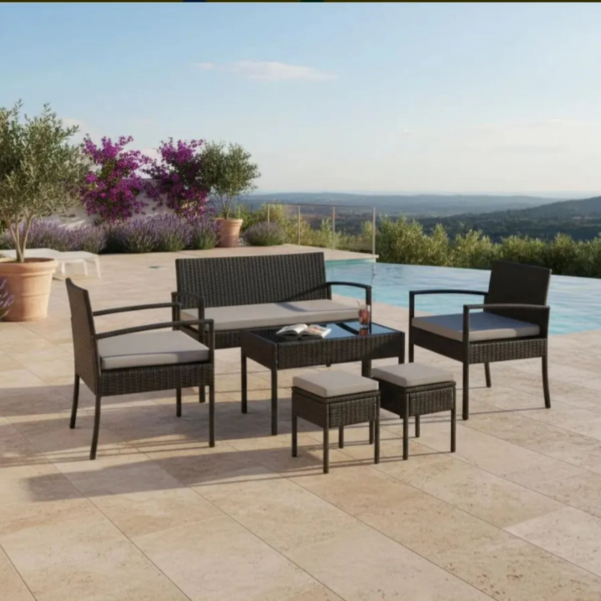 GENERICO - Juego De Living Terraza 6 Personas Hawai Gris Con Cojines Impermeables