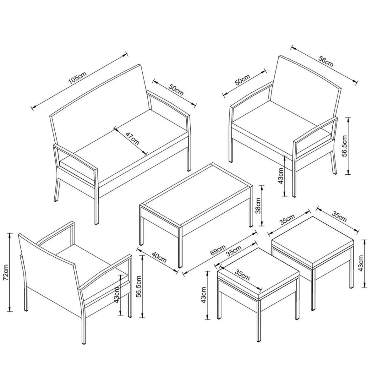 GENERICO - Juego De Living Terraza 6 Personas Hawai Gris Con Cojines Impermeables