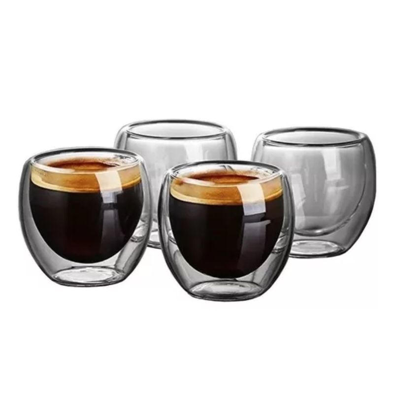 IMPORTCLICK - Juego 4 Tazas MUG Café Vidrio Doble Pared Térmico 80m - Turquesa