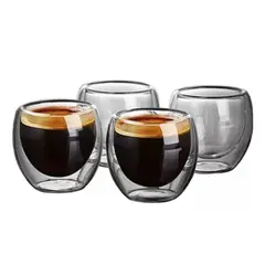 IMPORTCLICK - Juego 4 Tazas MUG Café Vidrio Doble Pared Térmico 80m - Turquesa
