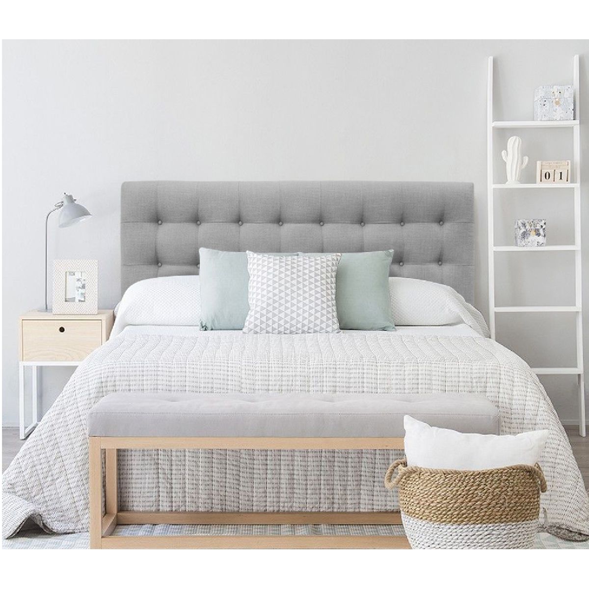 GENERICO - Respaldo Botoné  AL PISO LINO GRIS CLARO Super King