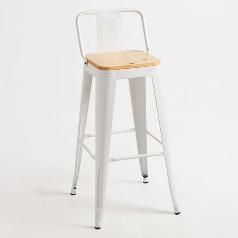 GENERICO - Taburete Tolix metal con asiento de madera 66 cm - Blanco