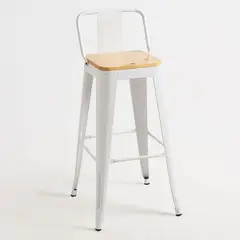 GENERICO - Taburete Tolix metal con asiento de madera 66 cm - Blanco
