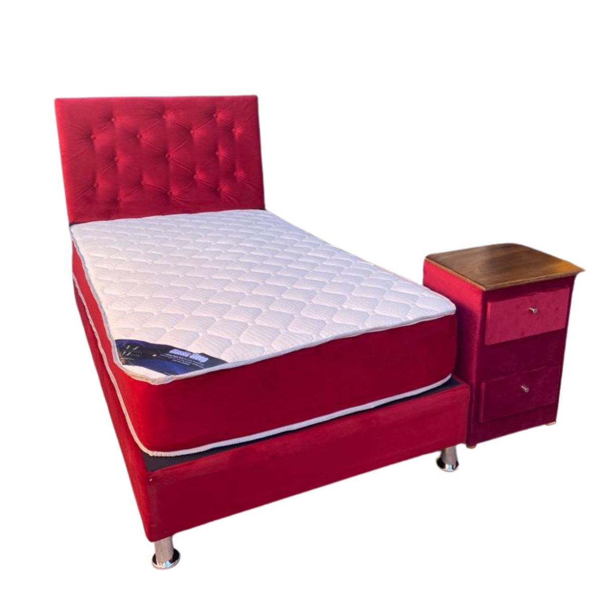 MUEBLES HVM - Cama HVM 15P Roja  Velador Pmadera