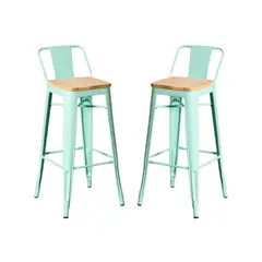 GENERICO - Pack de 2 Taburetes Tolix metal con asiento de madera 66 cm - Menta