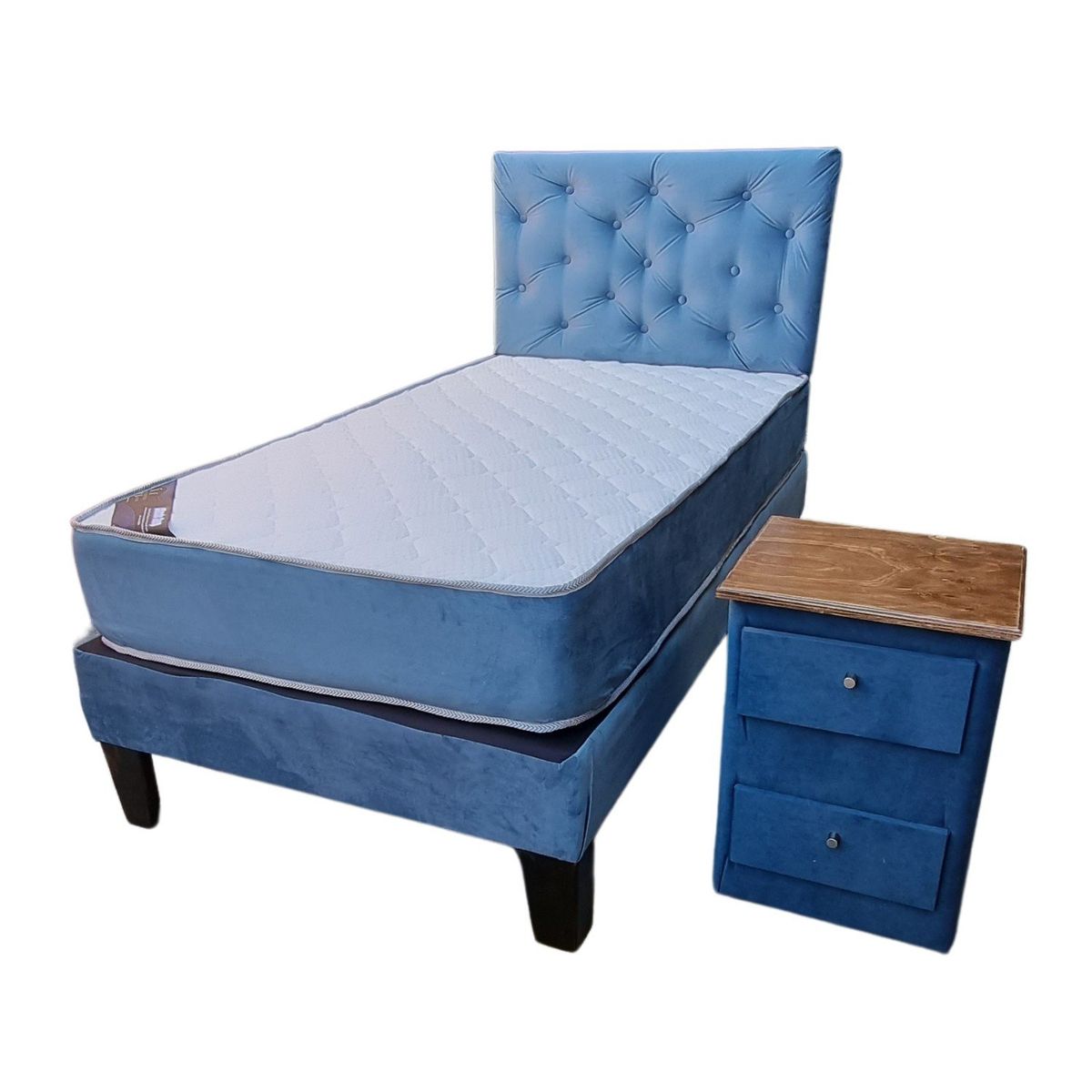 MUEBLES HVM - Cama HVM 15P Azul Petroleo Velador Pmadera