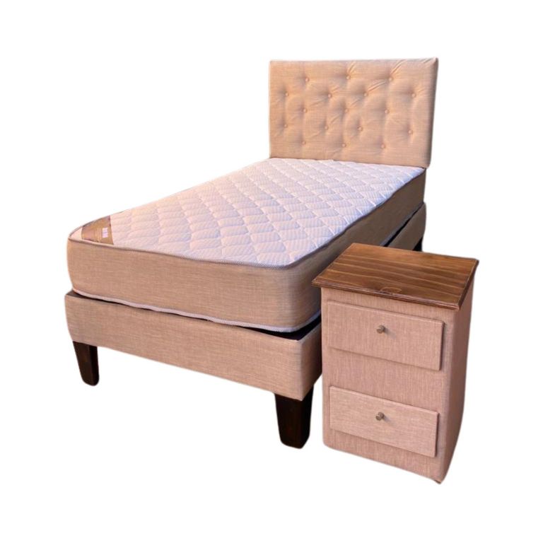 Cama HVM 15P Beige Respaldo velador Pmadera