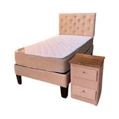 MUEBLES HVM - Cama HVM 15P Beige Respaldo velador Pmadera