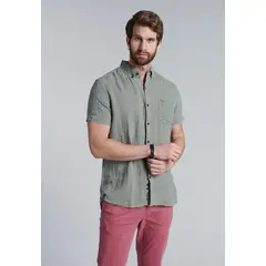 FEROUCH - Camisa Lino Lavada F Verde