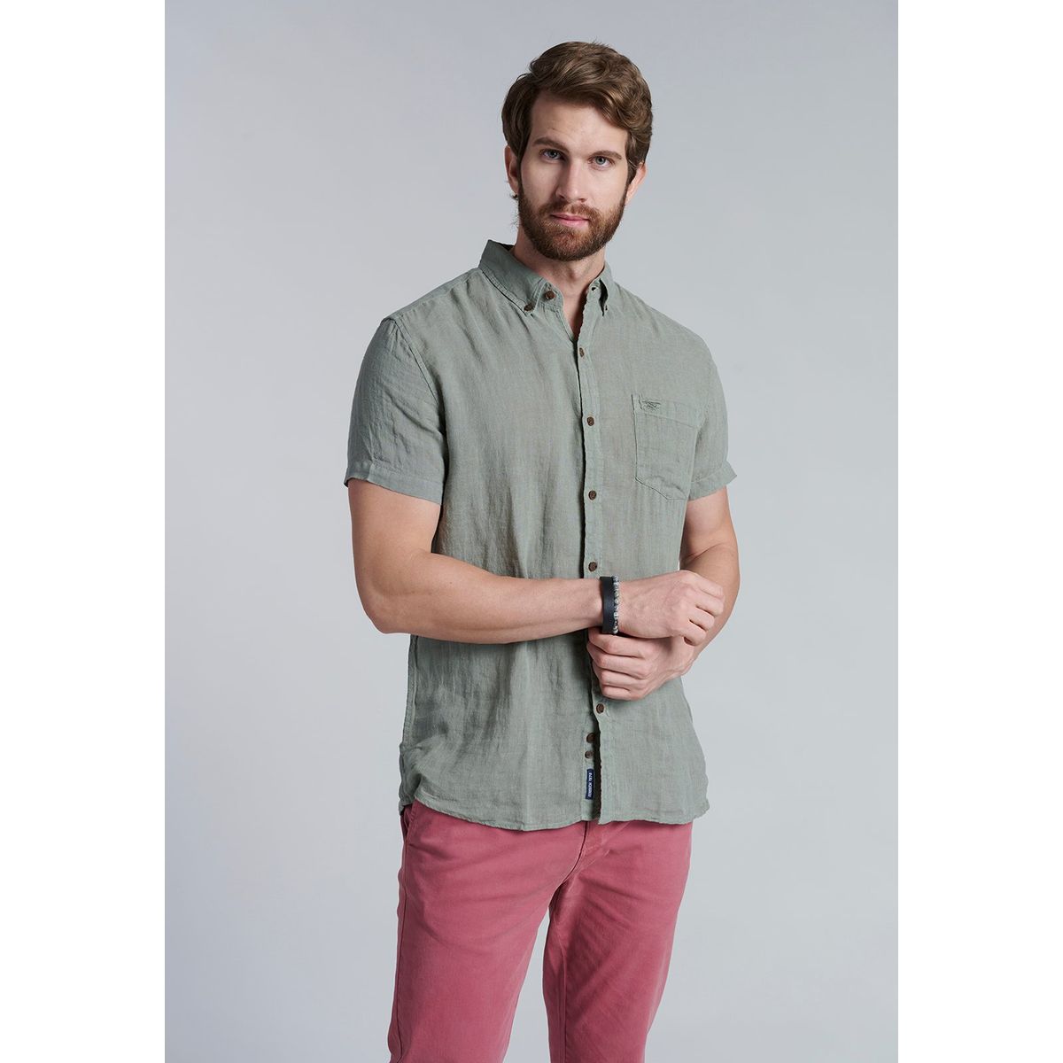 FEROUCH - Camisa Lino Lavada F Verde Ferouch