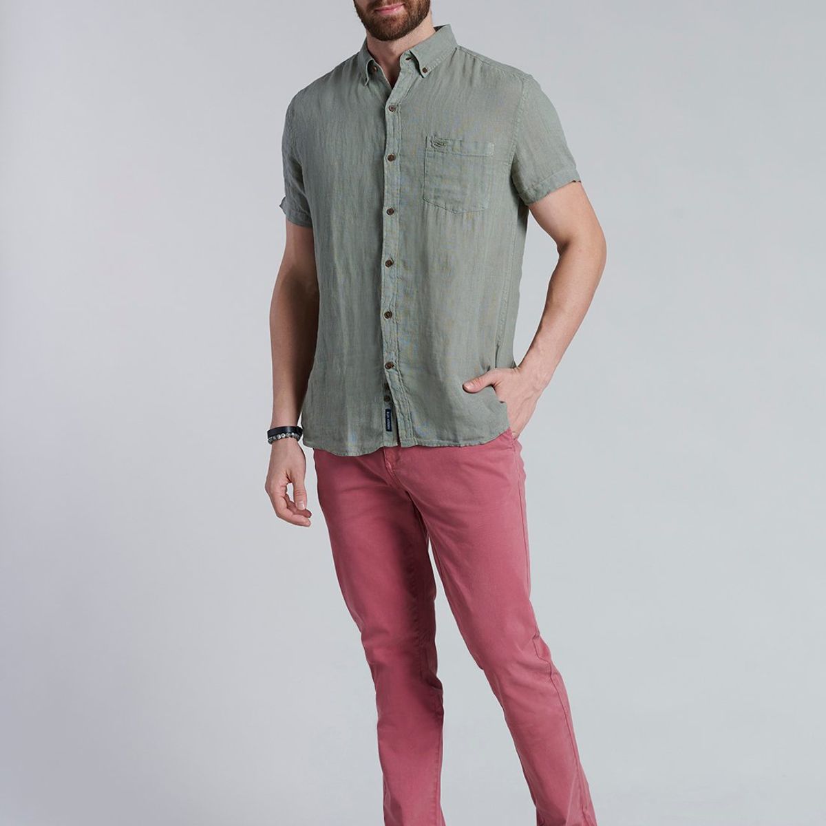 FEROUCH - Camisa Lino Lavada F Verde Ferouch