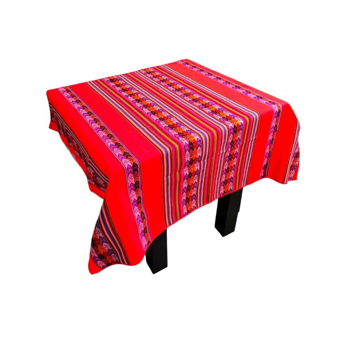 GENERICO - Manta Mantel Con Lineas Aguayo  Andino 1.20 X 1.10 Cm Naranja Neon