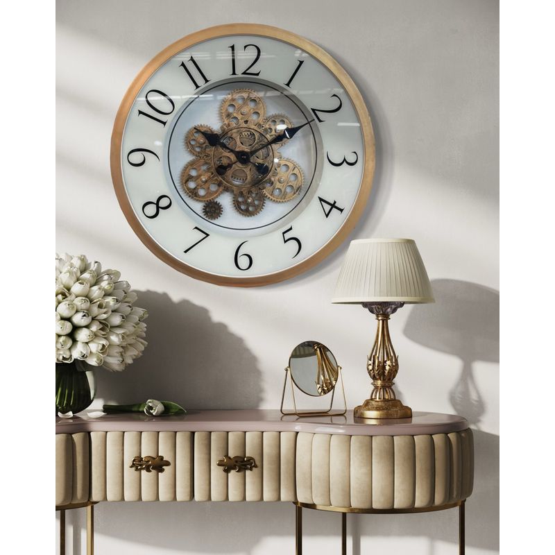 DEKAM DISEÑO - Reloj de Pared con Engranaje de Movimiento Blanco Cobre 40 cms