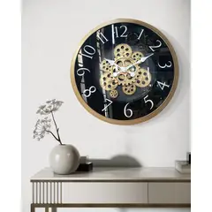 DEKAM DISEÑO - Reloj de Pared con Engranaje de Movimiento Dorado negro 40 cms