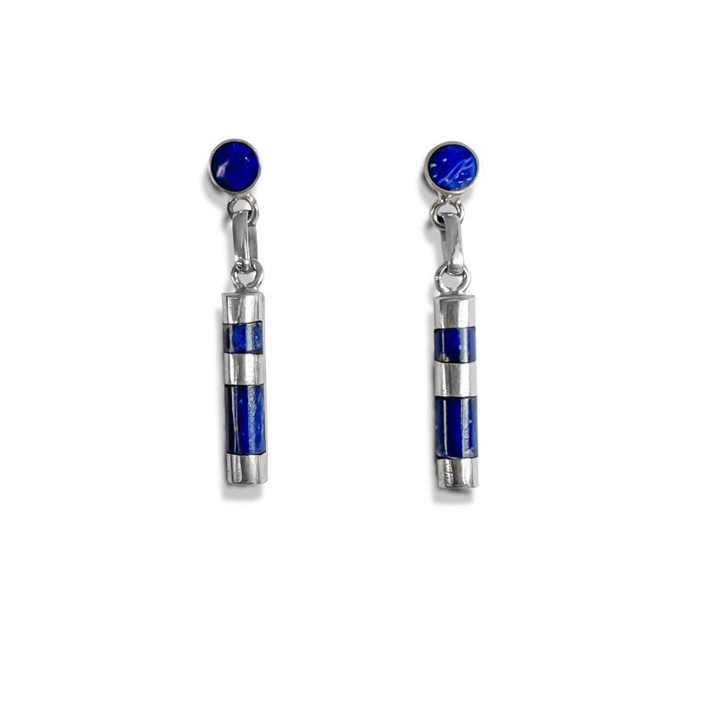ANDREA COGGIOLA JOYAS - Aros Tubo Cebra Colgante Lapislázuli Plata Fina 925