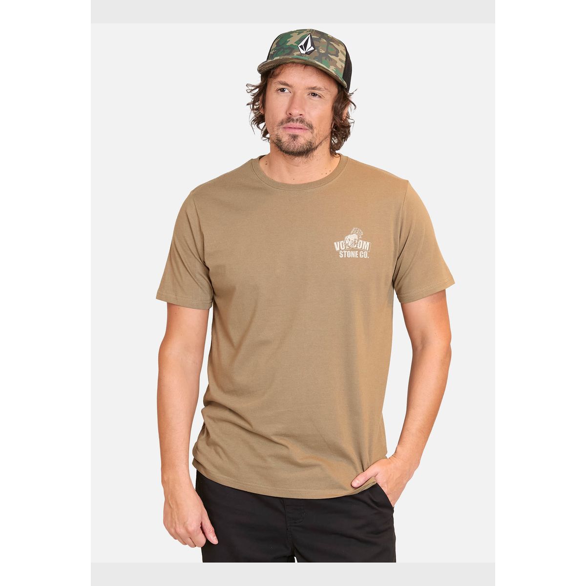 VOLCOM - Polera Manga Corta Stone Force Co Pw Khaki Hombre Volcom