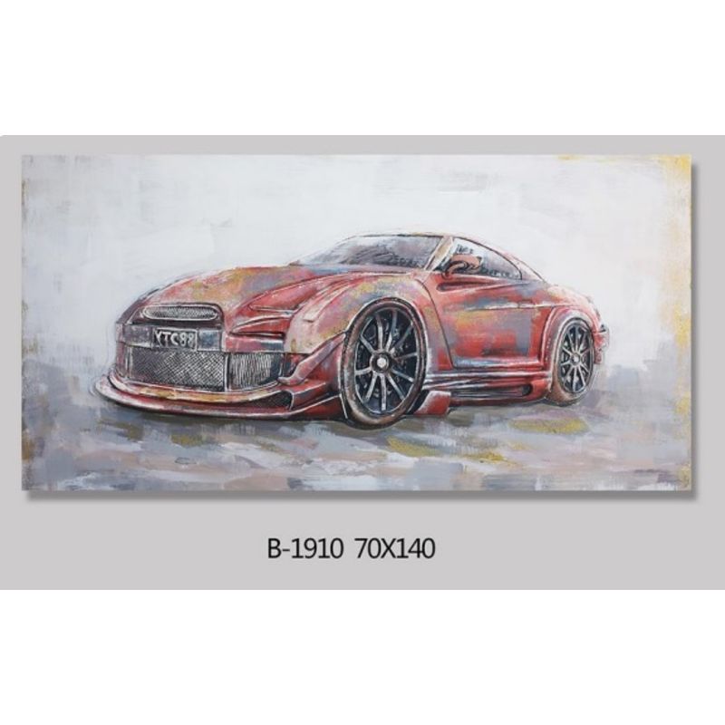 DEKAM DISEÑO - cuadro decorativo pintado  relieve auto rojo 140x70 cms