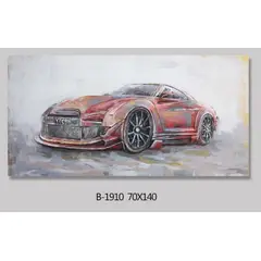 DEKAM DISEÑO - Cuadro decorativo pintado relieve auto rojo 140x70 cms