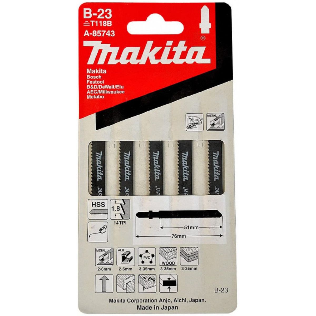 MAKITA - Hoja de Calar B-23 14T x 50 mm Madera Makita A-85743