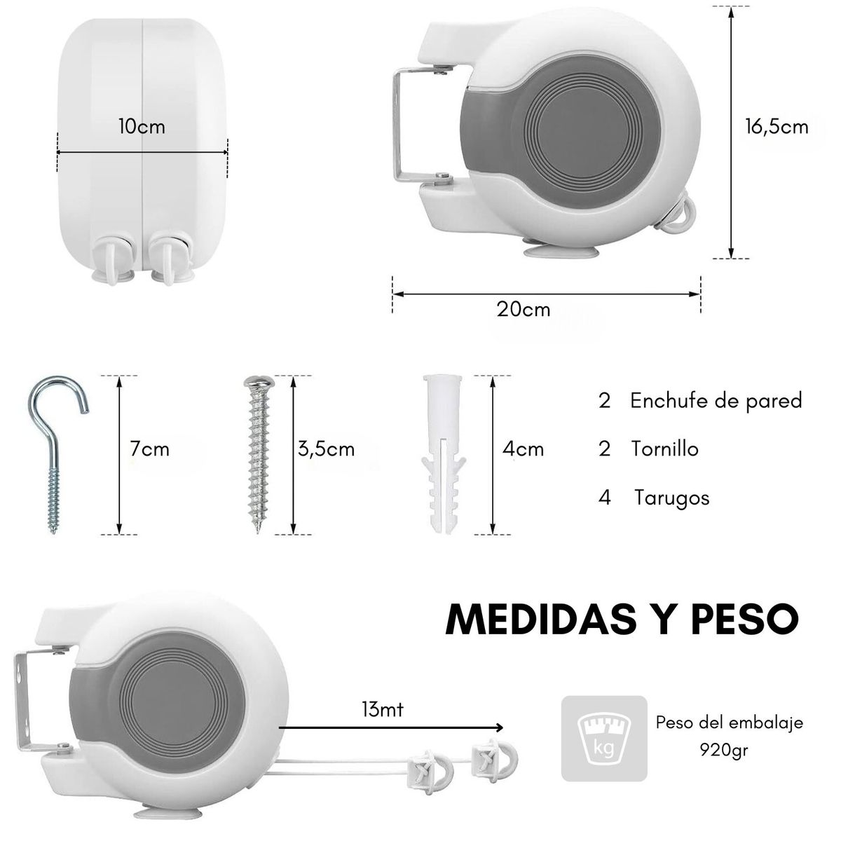 GENERICO - Tendedero Retractil Colgador Ropa Pared Doble Linea Cuerda